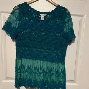 Sundance Teal Lace Blouse M